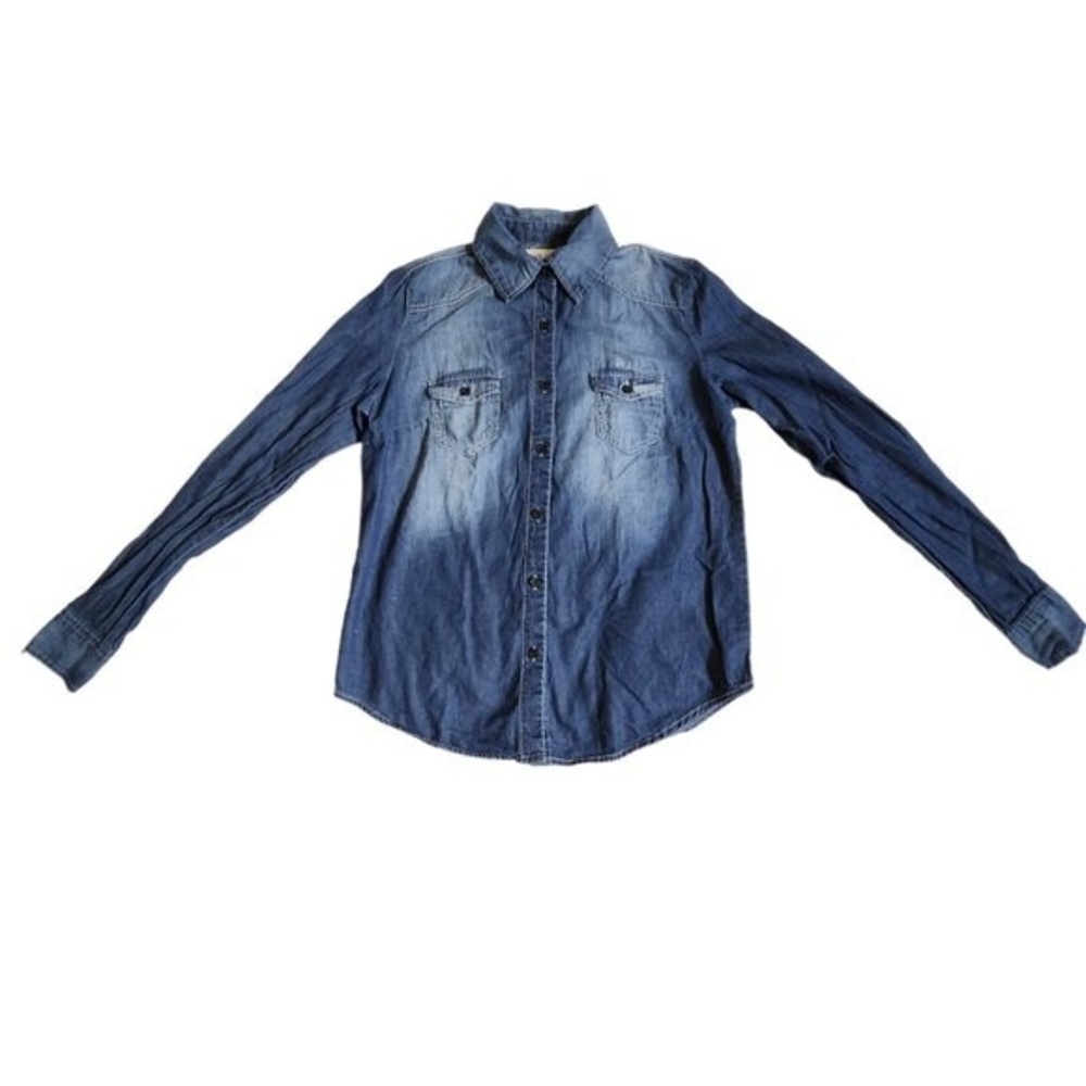 Cello Denimwear Blue Button Up Collared Top Size S